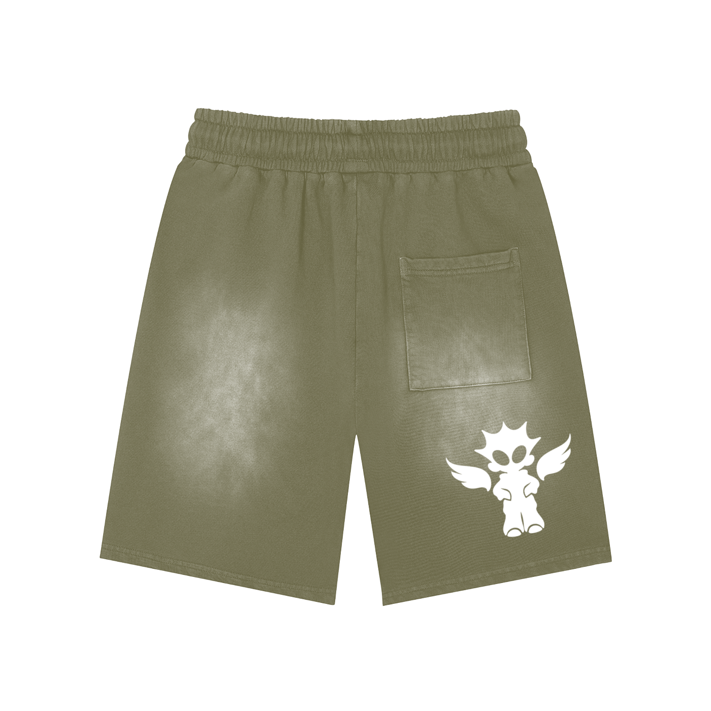 Rectangle Patch Monkey Washed Shorts