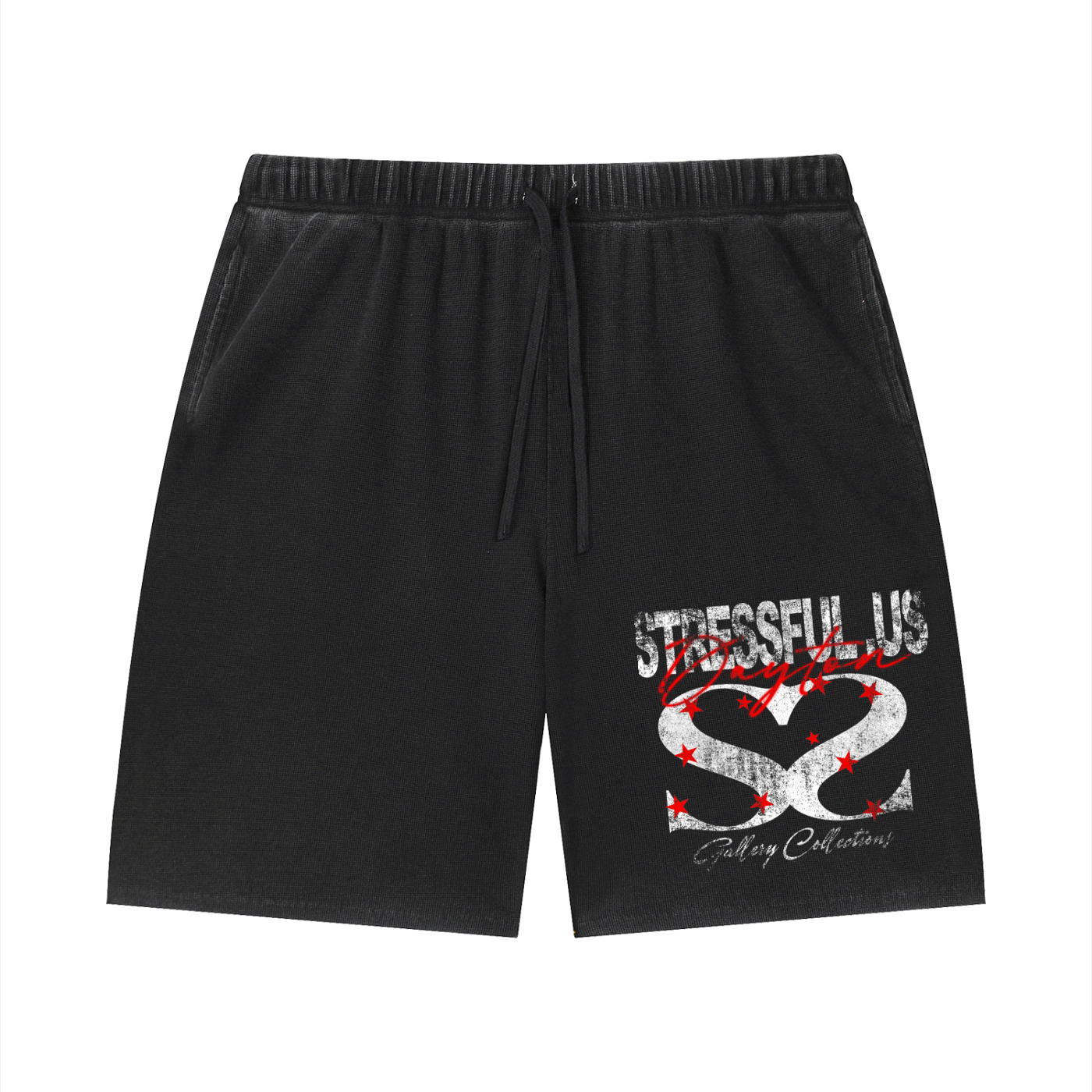 Unisex Vintage Wash Sunfade Waffle Raw Hem Shorts