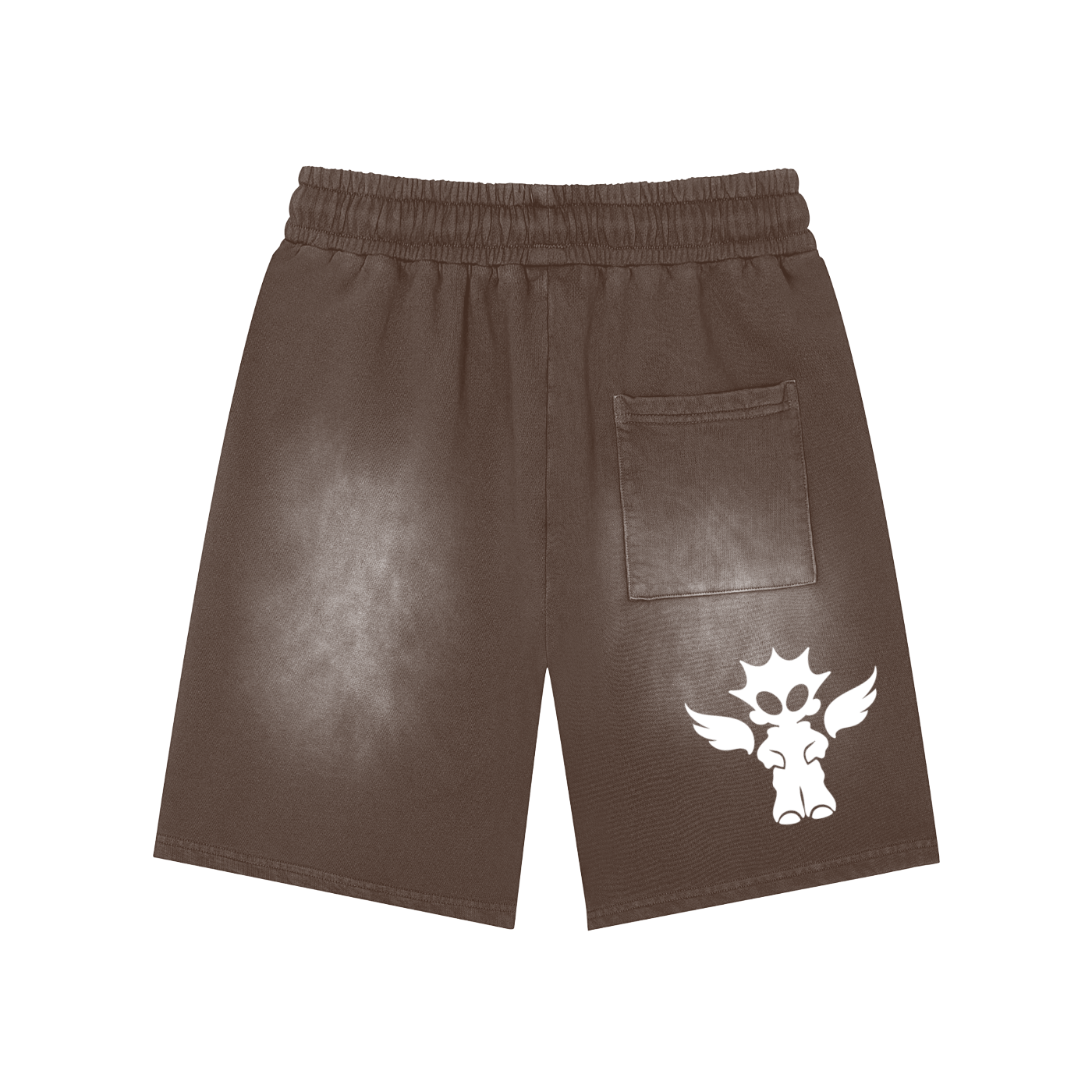 Rectangle Patch Monkey Washed Shorts