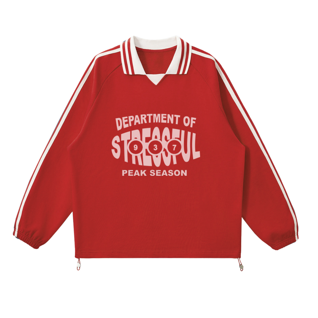 Contrast Striped Lapel Collar Sweatshirt