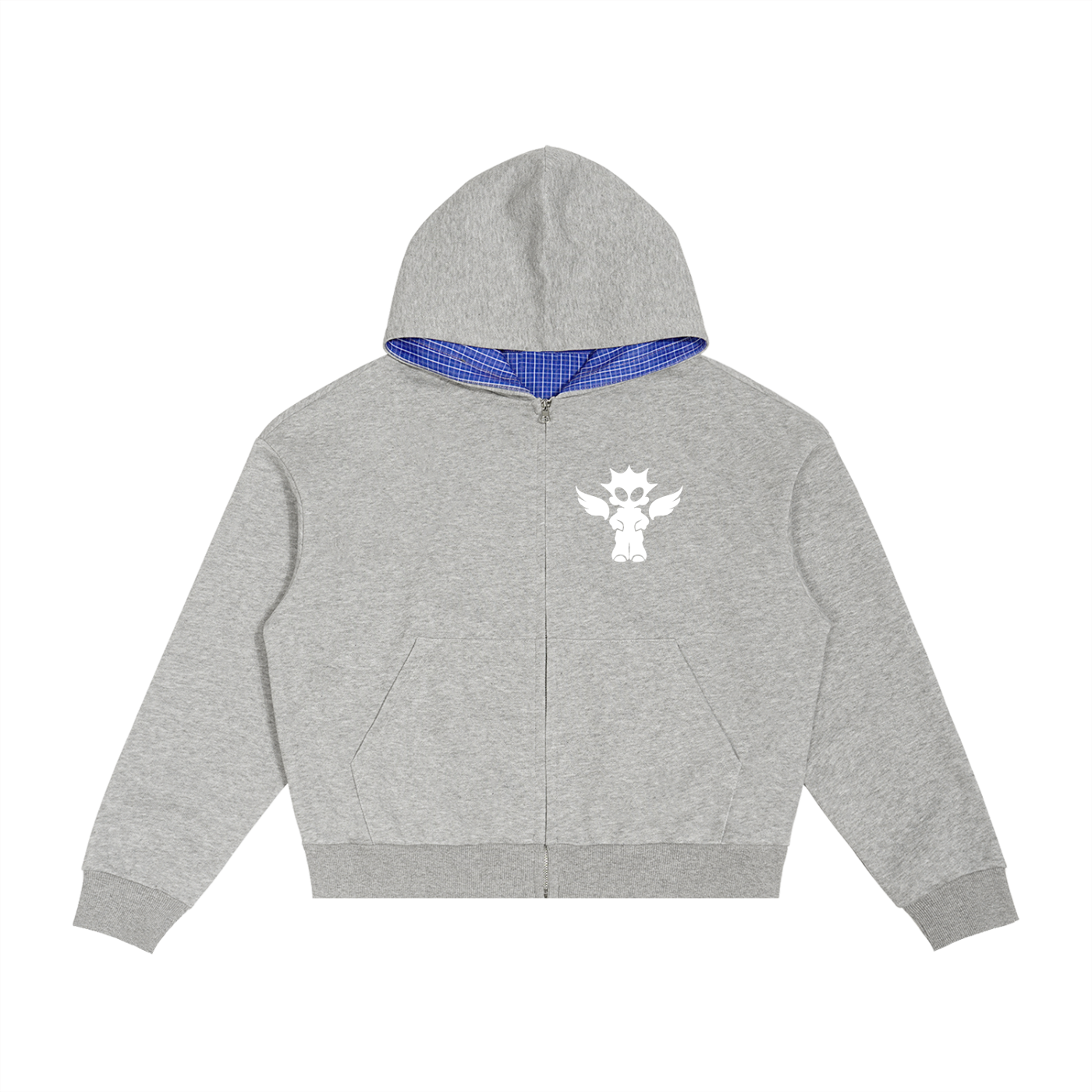 Contrast Plaid Boxy Zip Hoodie