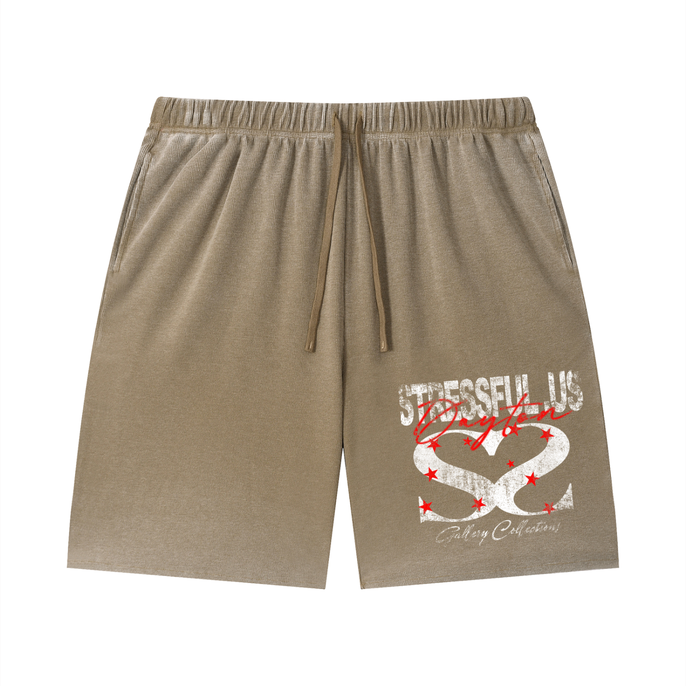 Unisex Vintage Wash Sunfade Waffle Raw Hem Shorts