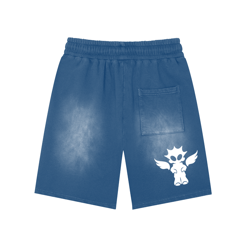 Rectangle Patch Monkey Washed Shorts
