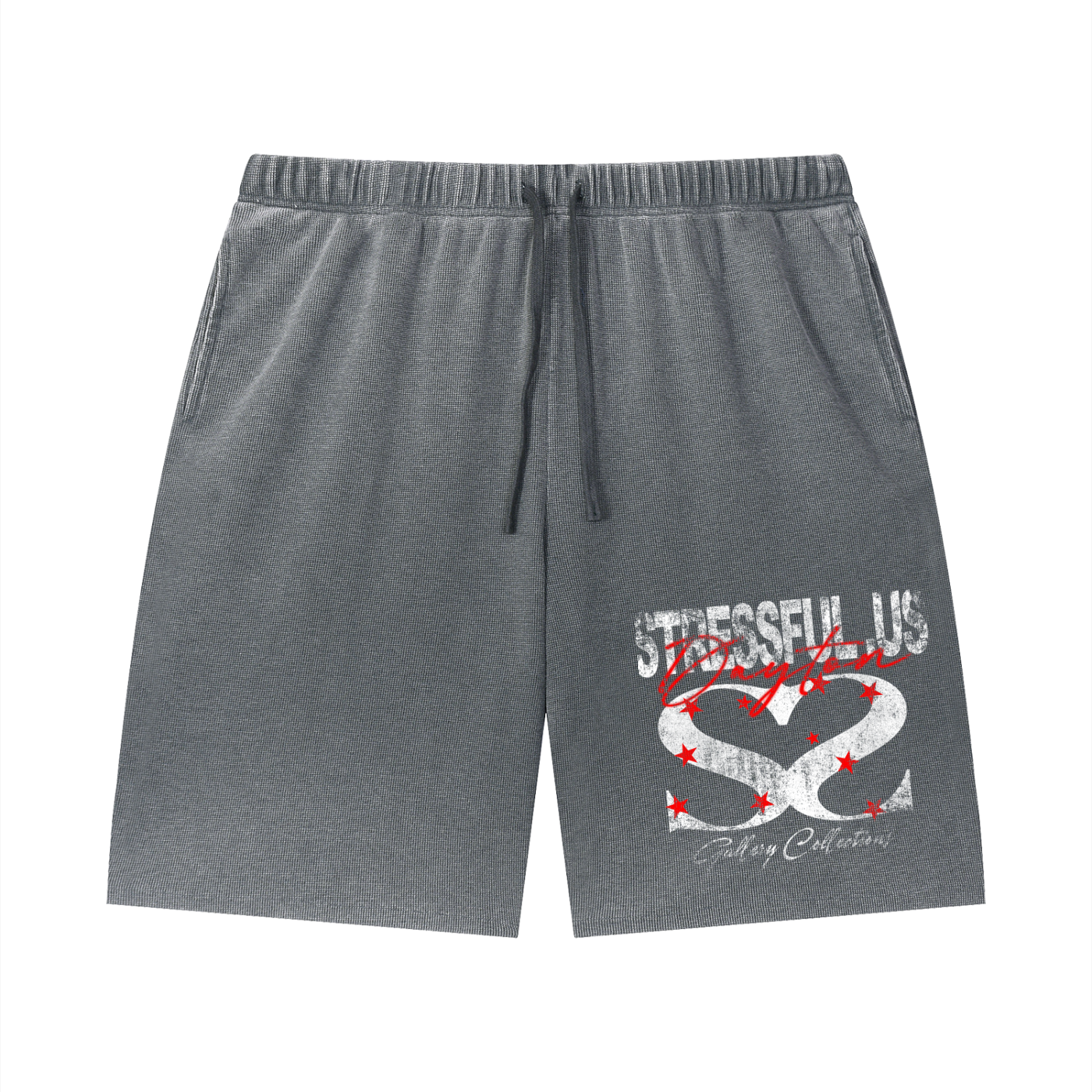 Unisex Vintage Wash Sunfade Waffle Raw Hem Shorts