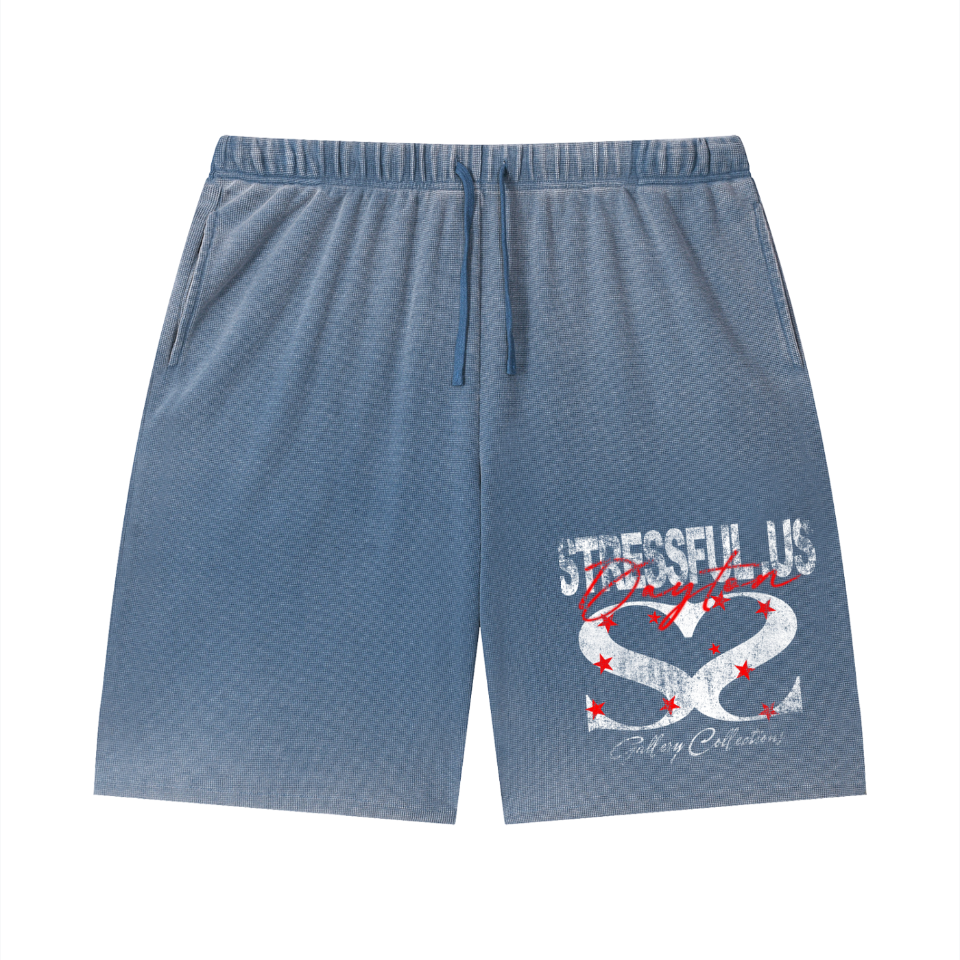 Unisex Vintage Wash Sunfade Waffle Raw Hem Shorts