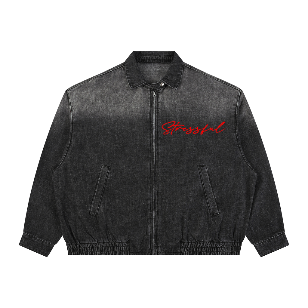 Unisex Vintage Wash Full-Zip Denim Jacket
