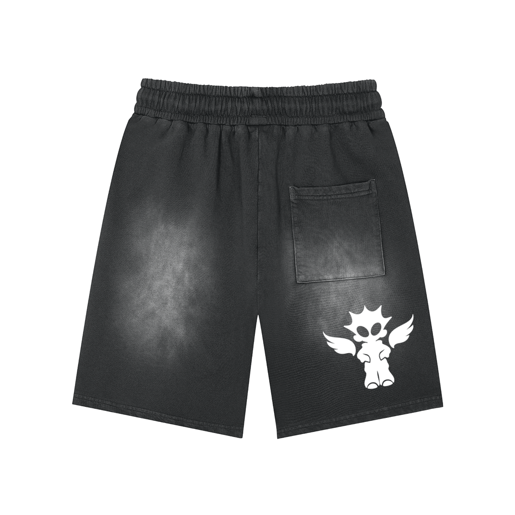 Rectangle Patch Monkey Washed Shorts